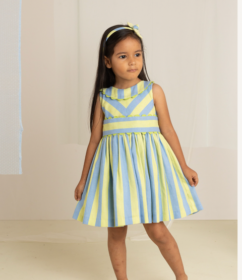 Basmarti Blue & Lime Stripe Dress