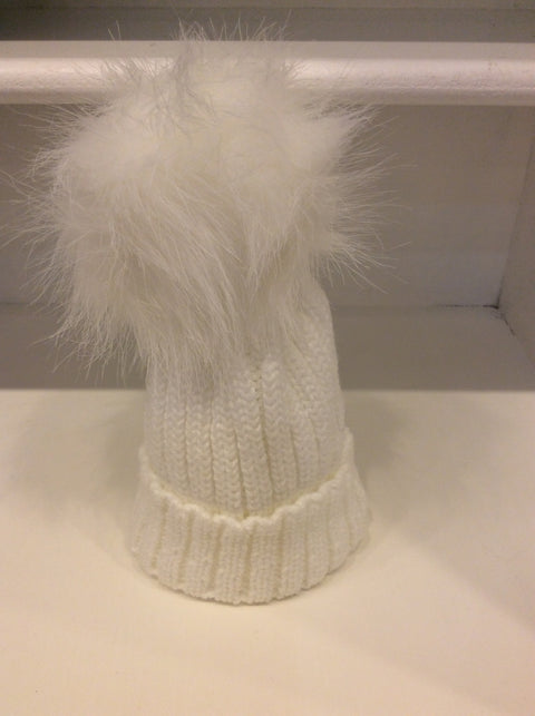 White Pom Pom Hat  (Faux Fur)