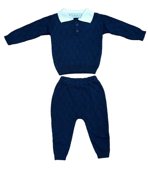 Baby Knitted Navy And White Trouser Set