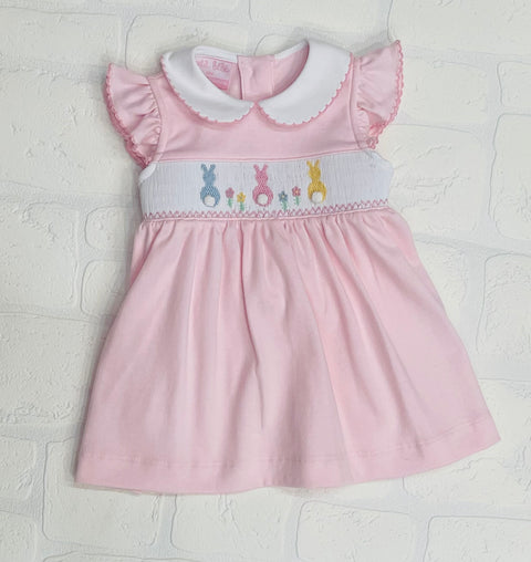 Petit Baby Pink Bunny Smocked Dress