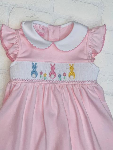 Petit Baby Pink Bunny Smocked Dress