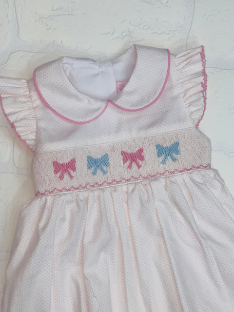 Anavini White and Pink Smocked Dress