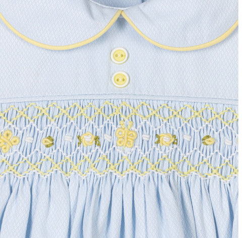 Pretty Originals Blue and Lemon Smocked Dress