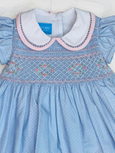 Anavini Blue and Pink Smocked Dress