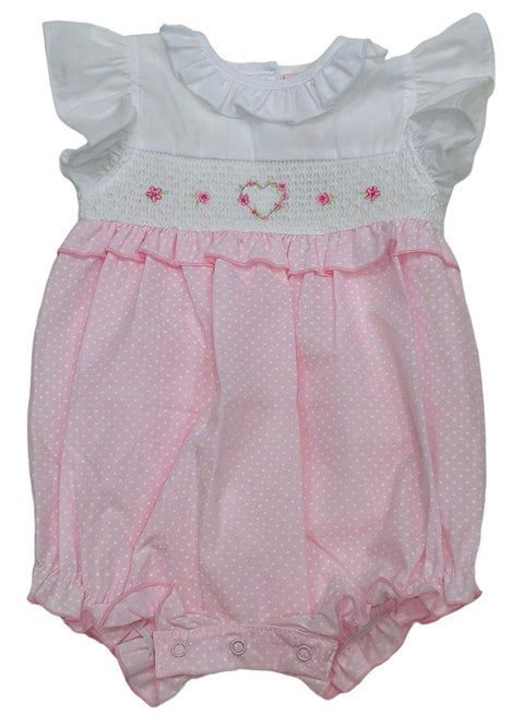 Baby Girls Pink Romper with Smocked Detail