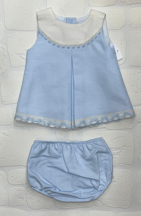 Lor Miral Blue and Cream Baby Dress