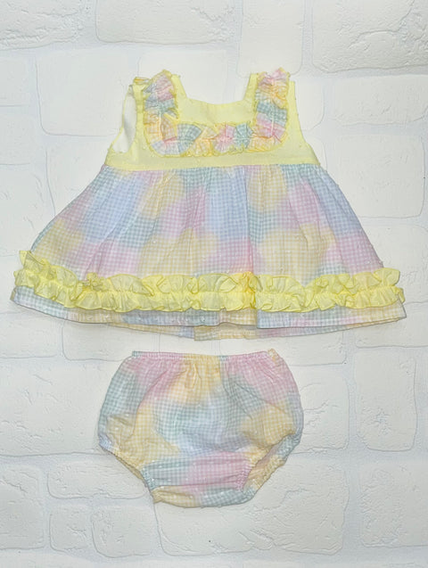 Lor Miral Girls Pink & Lemon Check Baby Dress
