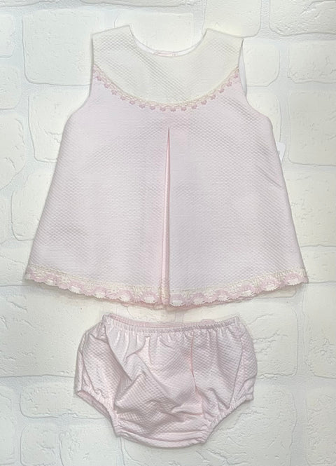Lor Miral Pink and Cream Baby Dress