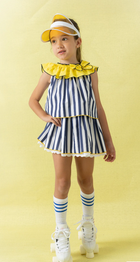 Cuka Navy and Lemon Stripe Dress