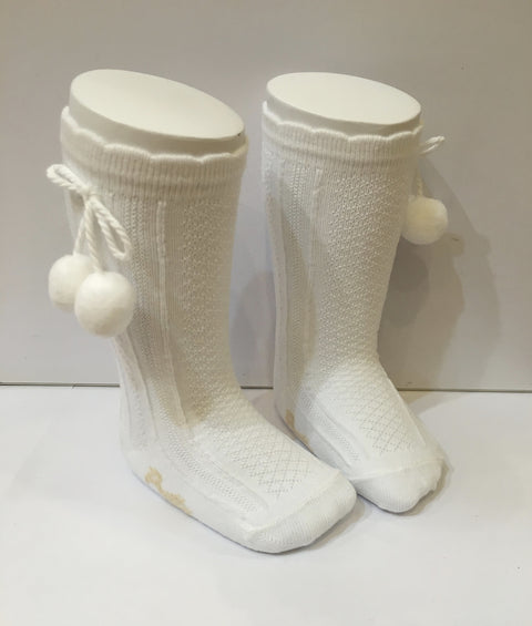 White Pretty Original Knee High Pom Socks