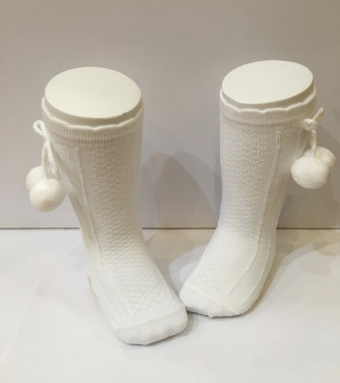 White Pretty Original Knee High Pom Socks