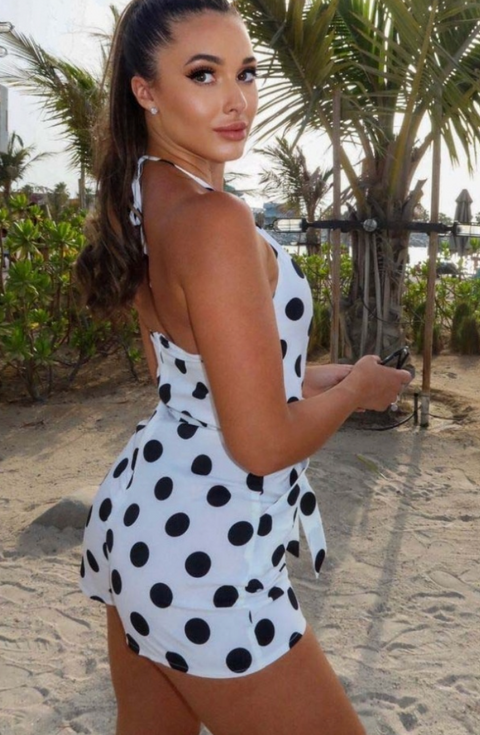 Womens White Polka Dot Halterneck Playsuit Marabellas Boutique
