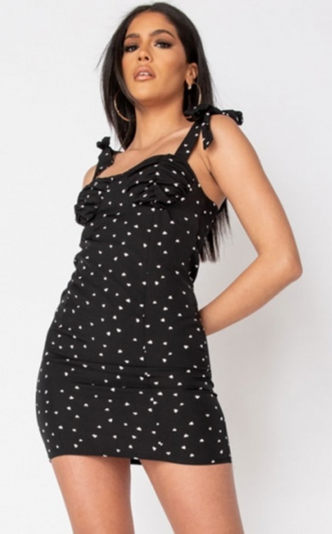 Womens Black Heart Strappy Mini Dress