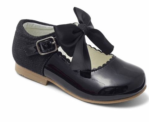 Sevva Girl's Black Bow Hard Sole Shoes KIRSTY