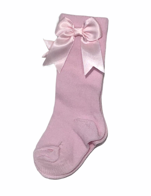 Girl's Pink Knee High Bow Socks