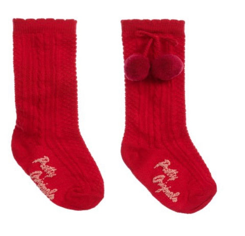 Red Pretty Original Pom Pom Knee High Socks