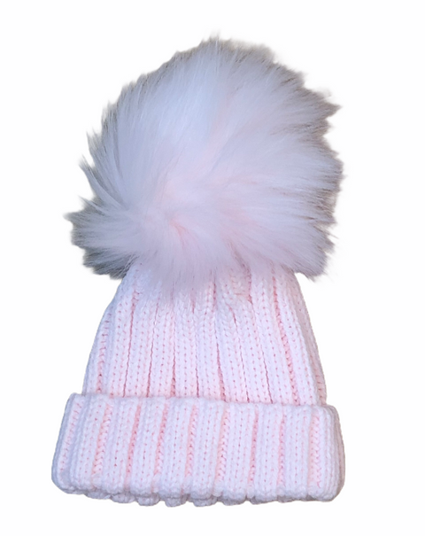 Pink Pom Pom Hat  (Faux Fur)