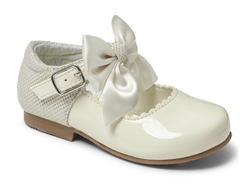Kirsty Sevva Girl's Cream Bow Hard Sole Shoes KRISTY