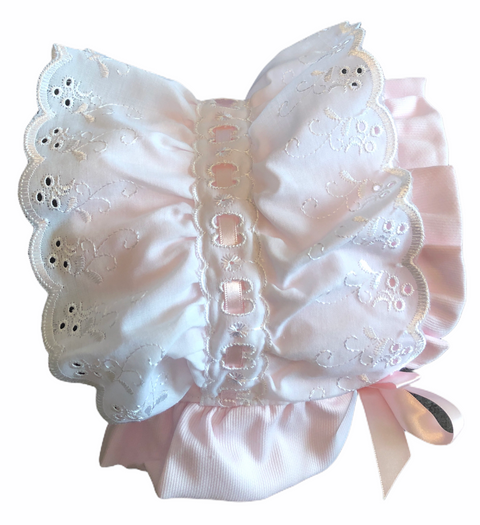 Baby Girl's White And Pink Bonnet
