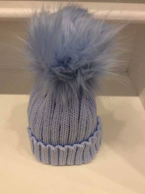 Baby Blue Pom Pom Hat  (Faux Fur)