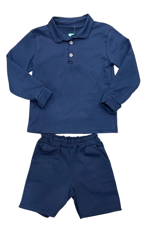 Navy Long Sleeved Top And Short Set