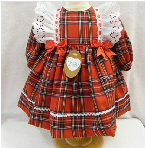 Baby Girl's Checked Tartan White Dress With Frill Trim