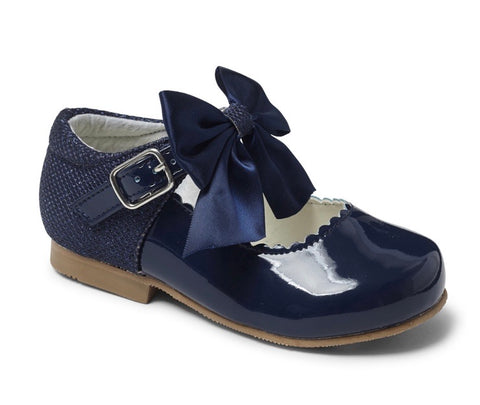 Sevva Girl's Navy Blue Bow Hard Sole Shoes KIRSTY